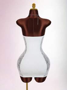 Amplova Vestido mini ajustado transparente con detalles de encaje para fiesta - Blanco - Ver 10