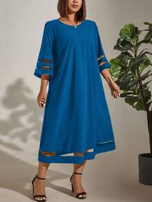 EMERY ROSE Plus Size Loose Mesh Splice Casual Dress Maxi Women Outfit - Blue - View 4