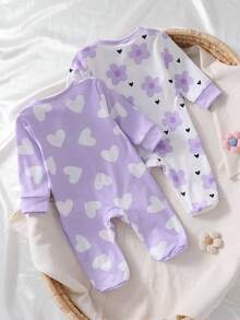Bộ 2 món đồ ngủ liền thân họa tiết hoa nhí mềm mại cho trẻ sơ sinh, tay dài. - Màu tím - Xem 2