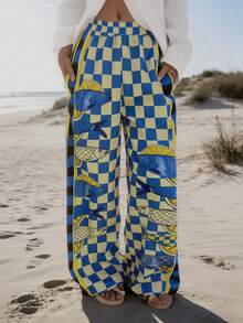 Vaclyn 女士休闲沙滩度假格子鱼纹宽松裤 - 彩色 - 查看 4