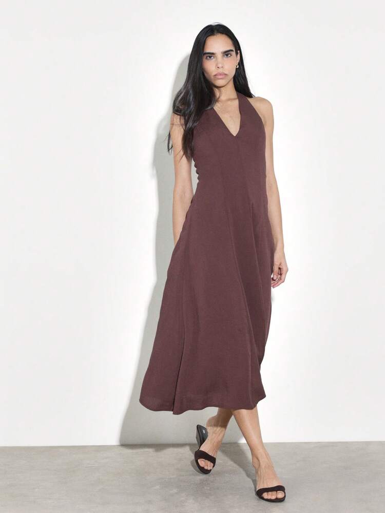 KSTM Damen ärmelloses Maxikleid mit Trägerhalsausschnitt, A-Linie, knöchellang, für festliche Anlässe, Burgunderrot