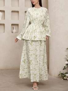 Veilorie Women's Printed Casual Long Sleeve Dress - Mint Green - View 2