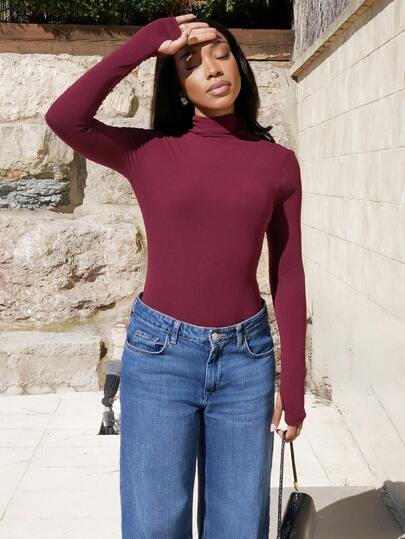 Yess Loren 女式纯色立领长袖休闲紧身衣