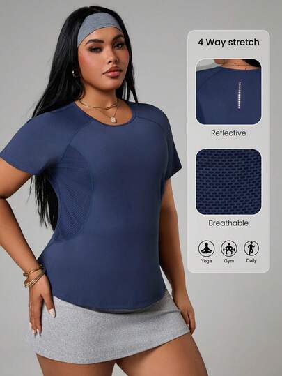 Rhythm Era Plus Size Women's Minimalist Solid Color Raglan Short Sleeve Shapewear Sports T-Shirt, Summer