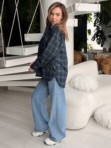 Katetique 正面纽扣多口袋休闲宽松牛仔裤，日常穿着 - 淺色水洗藍 - 查看 6