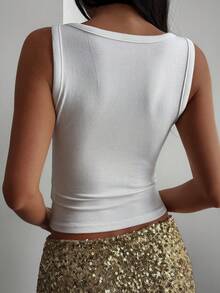 DAZY 新款秋冬水钻装饰修身女士吊带背心 - 白色 - 查看 2