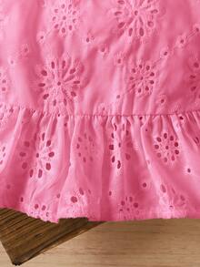 SHEIN LMoss Kids 女宝宝可爱夏季度假百搭白色刺绣蝴蝶结吊带背心 - 粉色 - 查看 4
