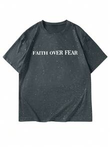 Manfinity EMRG 银箔字母印花休闲圆领短袖T恤，夏季 - 灰色 - 查看 4