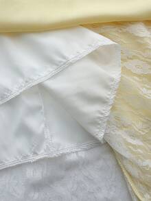 GlowEve 2026 Spring/Summer New Yellow Women's Vacation Ruffled Waist A-Line Lace Patchwork Spaghetti Strap Maxi Dress - Light Yellow - View 8