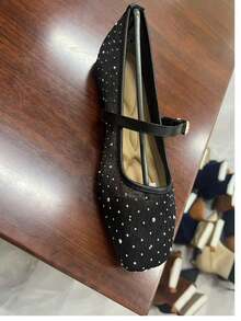 Rosivie Women's Buckle Design Square Toe Fashionable Flat Shoes - Black - View 8