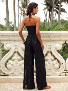 Swim Oasis Women's Beach Vacation Halter One Piece Swimsuit & Pants - Black - View 3