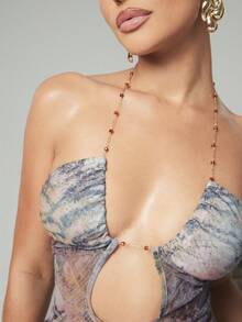 Hauture Áo croptop cổ yếm khoét rỗng họa tiết da rắn dành cho nữ - Nhiều màu - Xem 3