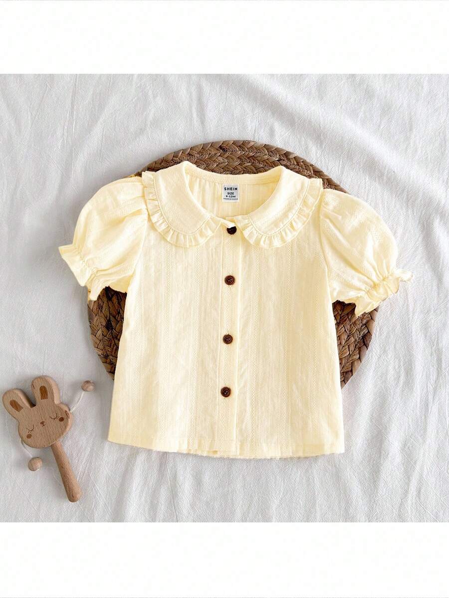 Loomiva Baby Girl Solid Color Ruffle Trim Petal Sleeve Cardigan, Casual & Versatile - Yellow - View 1
