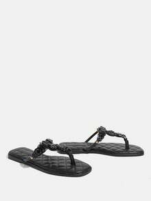 CUCCOO TILAWA Women's Rhinestone Flat Sandals - Black - View 3
