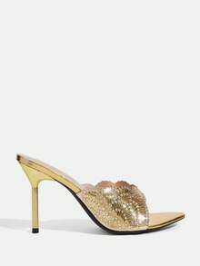 CUCCOO TILAWA Giày cao gót mũi nhọn bằng kim loại thanh lịch dành cho nữ - Thiết kế đính đá tinh tế, kiểu dáng xỏ chân tiện lợi, hoàn hảo cho các bữa tiệc và sự kiện trang trọng. - Vàng - Xem 2