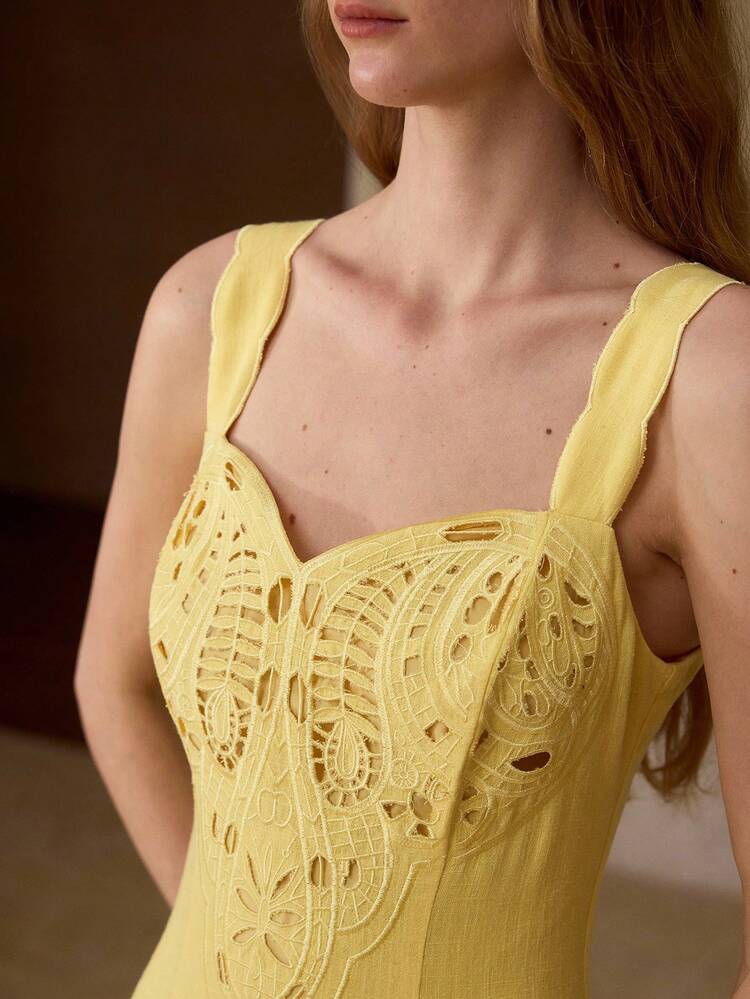 WOMEN'S LINEN EMBROIDERED CASUAL/DATE DRESS, SPRING/SUMMER