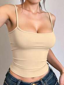 INAWLY Solva 女士休闲纯色简约吊带背心 - 米色 - 查看 3
