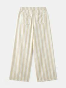 lacRébo Jeans de pierna ancha de cintura alta a rayas en beige para primavera y verano - Albaricoque - Ver 7