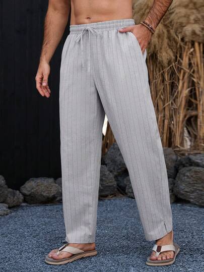 VENTUSAIL Pantalones casuales con cintura con cordón, bolsillos y rayas para hombres