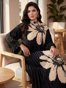 SHEIN Lady CURVE 大码女式休闲宽松长袖连衣裙 - 彩色 - 查看 2