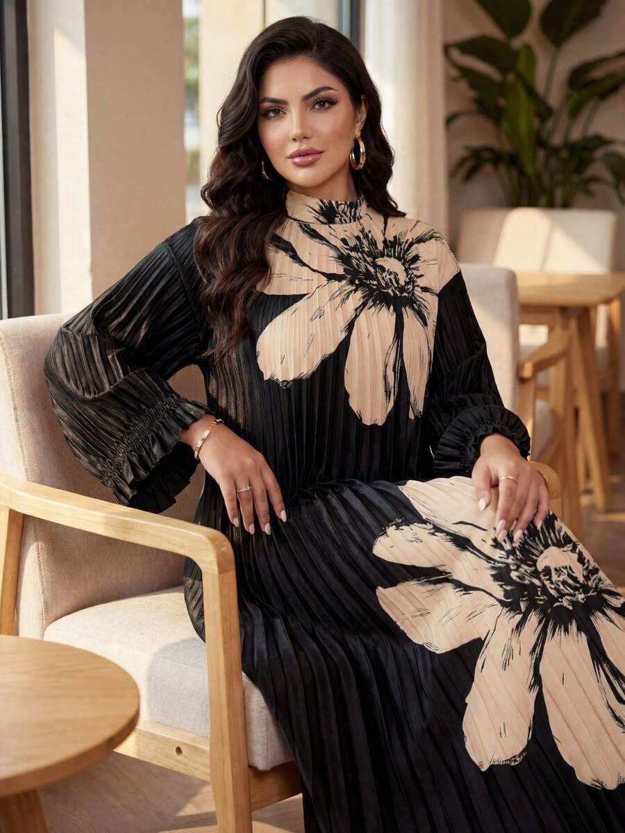 SHEIN Lady CURVE 大码女式休闲宽松长袖连衣裙