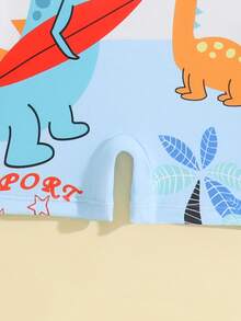 幼儿男童连体长袖连帽泳衣，卡通印花沙滩度假水上游戏 - 彩色 - 查看 5