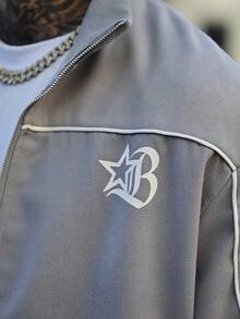 Devon Thys Men's Minimalist Print Long Sleeve Jacket And Pants Set Men Tracksuit Set Men Jogger Set 2 Pieces Set Men, Contrast Design, Fall Clothes - Light Grey - View 3