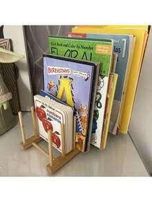 A Wooden Bookshelf And Data Rack, Vinyl Record Storage Rack, Vinyl Record Storage Rack, Photo Album Display Rack, Wooden File Book Folder Storage, Book Storage Rack, Easy To Assemble, Convenient For Storing Books At The Bedside Or Desktop. - Multicolor - View 6