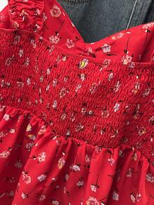 Franclia Áo tank top không tay dáng rộng thắt eo họa tiết hoa nhí ngọt ngào dành cho nữ, áo hai dây họa tiết hoa đỏ mặc hàng ngày, áo hai dây họa tiết hoa nhí đỏ cho mùa lễ hội. - Đỏ - Xem 3