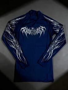 GymBeat Men's Casual Printed Stand Collar Long Sleeve T-Shirt - Navy Blue - View 4