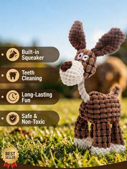 PETSIN 1pc Plush Donkey Shaped Dog Toy With Squeaker, Chew Resistant