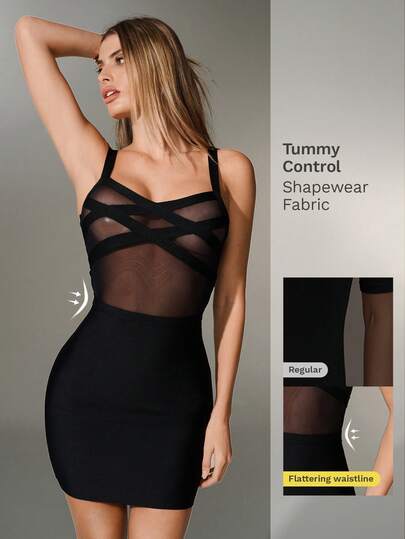 Nuvra Sexy Criss-Cross Mesh Patchwork Bodycon Mini Skirt