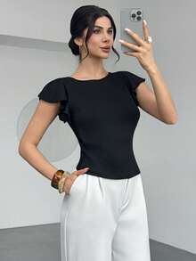 RiviMae Áo thun nữ thanh lịch, hở lưng, thiết kế lưới xuyên thấu, gợi cảm, duyên dáng, thích hợp cho mùa hè. - màu đen - Xem 4