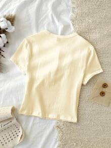 Tseoso 1pc Solid Form Fitted Tee 95% Cotton - Apricot - View 2