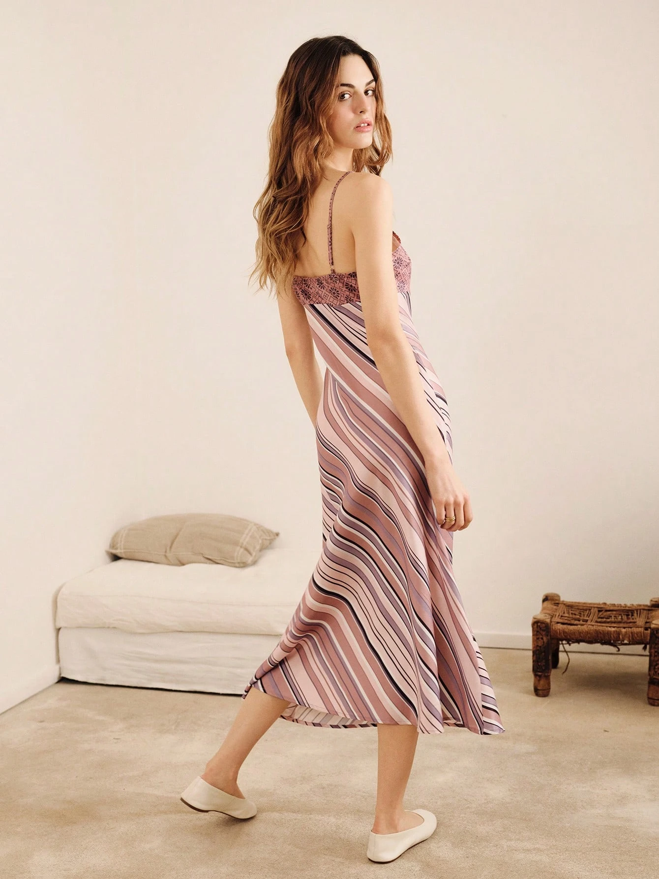 Pink Sleeveless Striped Satin Midi Dress With Prints Match Spring Summer Vacation Stripe Dress Satin Dress Pink Holiday Dress