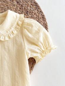 Loomiva Baby Girl Solid Color Ruffle Trim Petal Sleeve Cardigan, Casual & Versatile - Yellow - View 3
