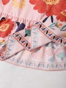 Tween Girls Colorful Floral Print V-Neck Dress - Pink - View 6