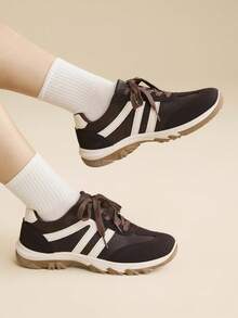 CUCCOO EASI Women's Lace-Up Casual Comfortable Sneakers For Daily Wear - Dark brown . - View 10