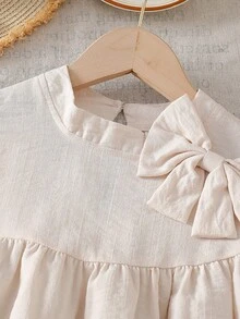 Vintaside Kids 少女夏季米色柔软甜美蝴蝶装饰无袖连衣裙，宽松荷叶边下摆设计，适合日常外出、休闲聚会、家庭派对、与朋友享用下午茶等场合。 - 彩色 - 查看 5