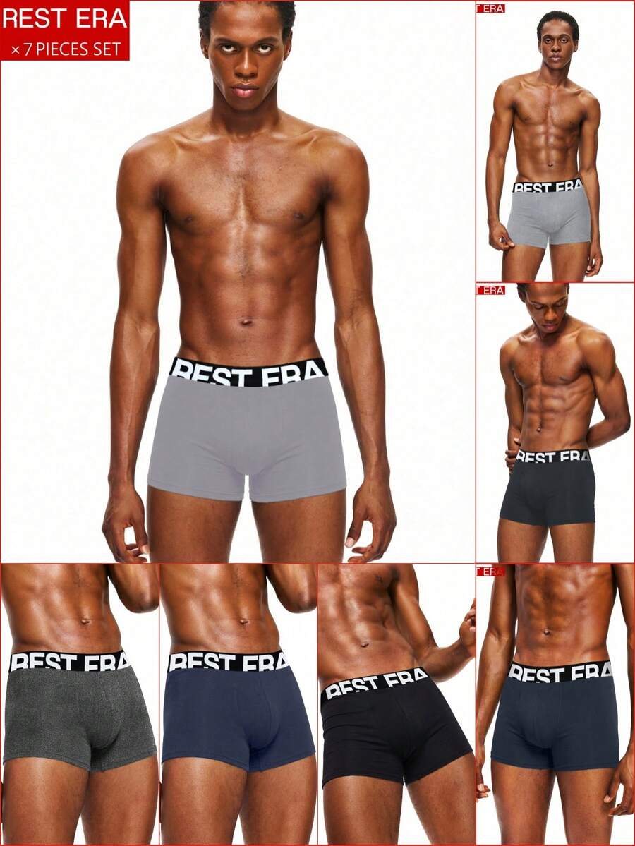 Rest Era Set de 7 calzoncillos tipo bóxer con estampado de letras para hombre - Multicolor - Ver 1