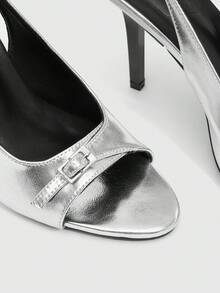 CUCCOO SZL 女士搭扣设计时尚日常穿搭高跟凉鞋 - 銀色 - 查看 5