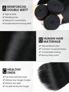 3入組直筒人髮束100%人類頭髮編織人類接髮自然顏色 - Natural Black - 查看 4