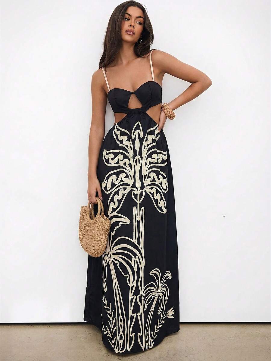 Aloruh Women's Fashionable Backless Camisole Maxi Dress, Summer - Multicolor - View 1