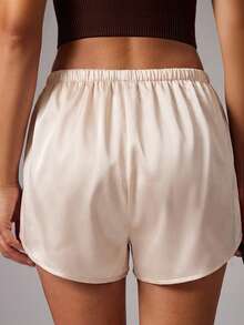 Avenya Quần short ống rộng cạp chun phối ren satin tương phản - Rượu sâm banh - Xem 4