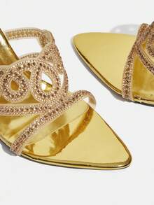 CUCCOO TILAWA Elegant Pointed Women's High Heels - A Delicate Rhinestone Design With A Slip-On Design, Perfect For Parties And Formal Events, Stilettos - Gold - View 5