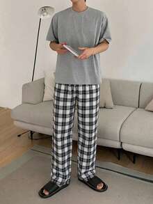 DAZY 灰色T恤搭配男士休閒居家服套裝，春夏睡衣 - 彩色 - 查看 4