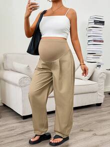 SHEIN 孕妇休闲百搭通勤哈伦裤 - 卡其色 - 查看 5