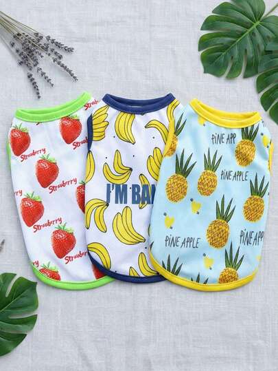 PETSIN Fruit Printed Pet Clothing, Strawberry Banana Pineapple Pattern Dog Vest, Cute Cartoon Pet Clothing, Soft And Comfortable Small And Medium-Sized Cat And Dog Breathable Set, Cute Daily Pet Vest