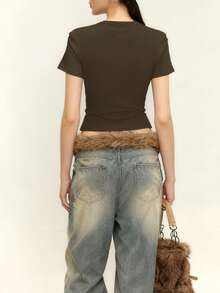 INAWLY Women's Casual Crew Neck Short Sleeve T-Shirt With Knight Embroidery, Versatile - Brown - View 2