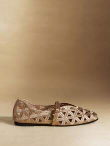 Rosivie Sepatu Loafer Slip-On Kasual Wanita dengan Desain Gesper dan Bagian Dalam Berongga - Emas 1 - View 2